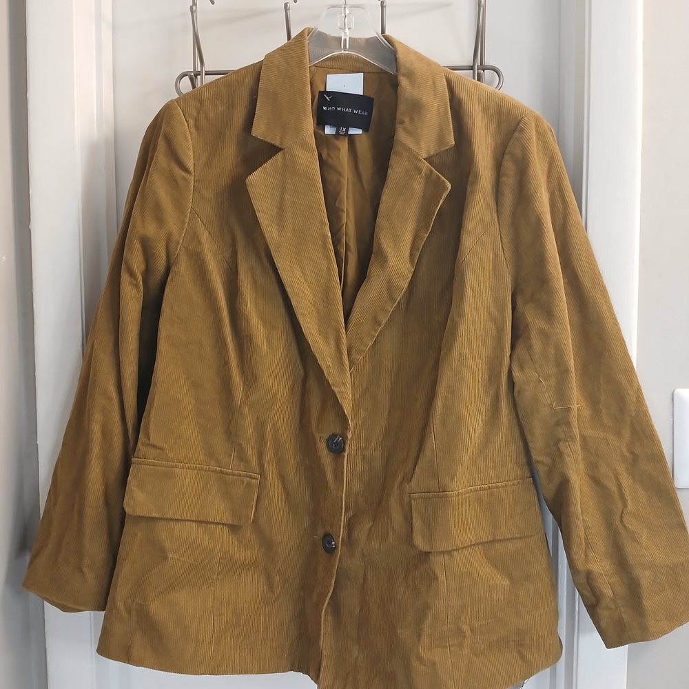 New! Who What Wear Tan Women's Corduroy Single Breasted Blazer 1X NWOT